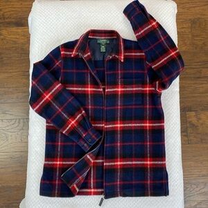 LAUREN Ralph Lauren Pure Wool Full Zip Longsleeve Flannel Jacket Shacket